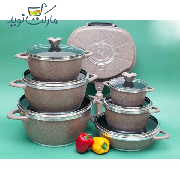 سرویس قابلمه 10 پارچه گرانیتی ماراتون رنگ طوسی
