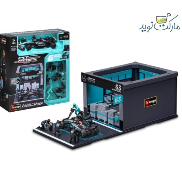 ست پیت استاپ تیم Mercedes-AMG فرمول یک با W15 جورج راسل مقیاس 1:43 Burago
