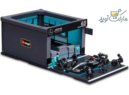 ست پیت استاپ تیم Mercedes-AMG فرمول یک با W15 جورج راسل مقیاس 1:43 Burago