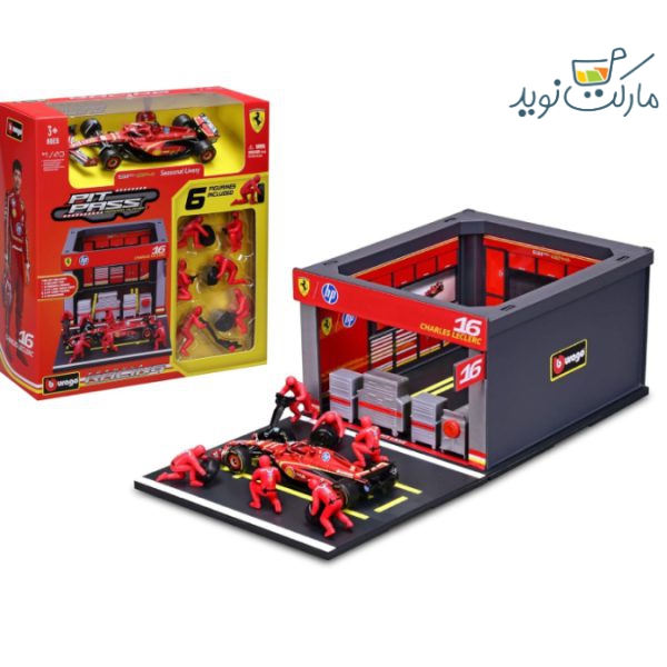ست پیت استاپ تیم فراری فرمول یک با SF-24 چارلز لکرک مقیاس 1:43 Burago