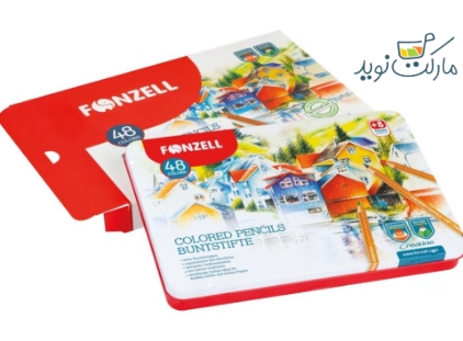 مداد رنگی 48 عددی Fonzell مدل خانه ها جعبه فلزی