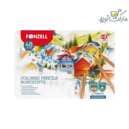 مداد رنگی 48 عددی Fonzell مدل خانه ها جعبه فلزی