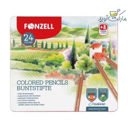 مداد رنگی 24 عددی Fonzell مدل منظره جعبه فلزی