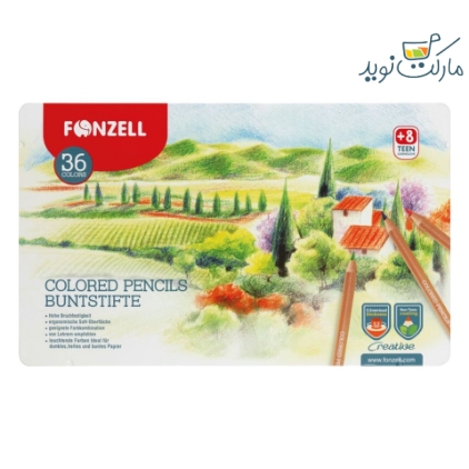 مداد رنگی 36 عددی Fonzell مدل منظره جعبه فلزی