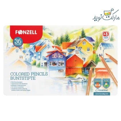 مداد رنگی 36 عددی Fonzell مدل خانه ها جعبه فلزی