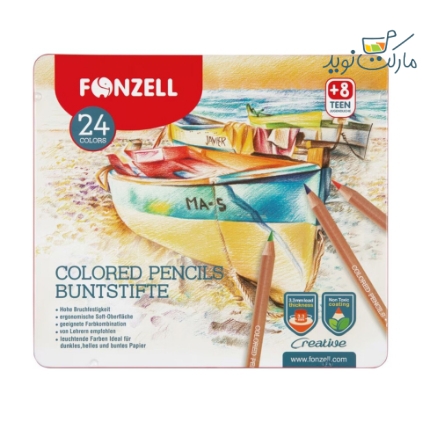 مداد رنگی 24 عددی Fonzell مدل قایق جعبه فلزی